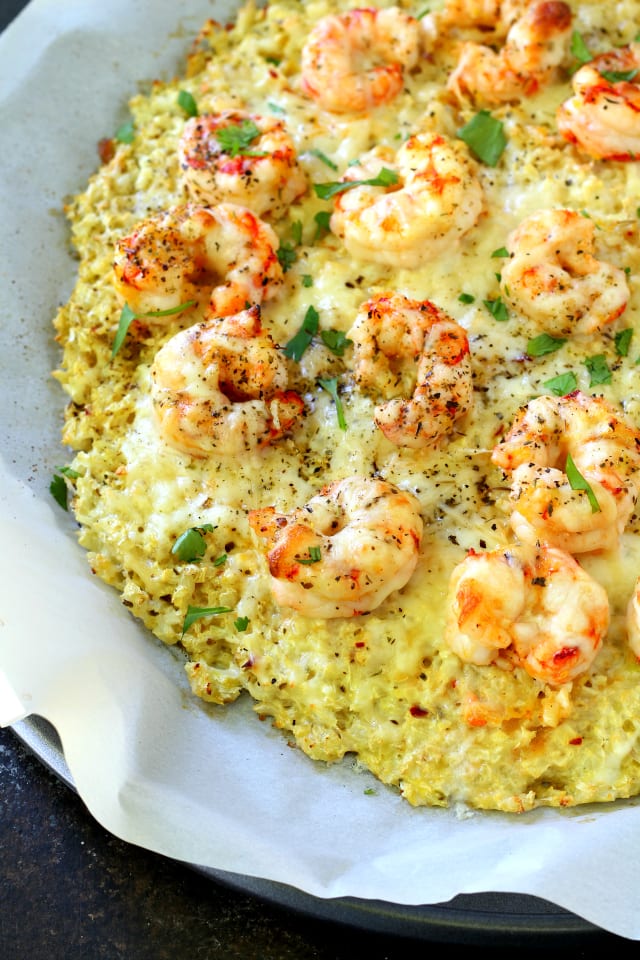 Cauliflower Crust Shrimp Pizza