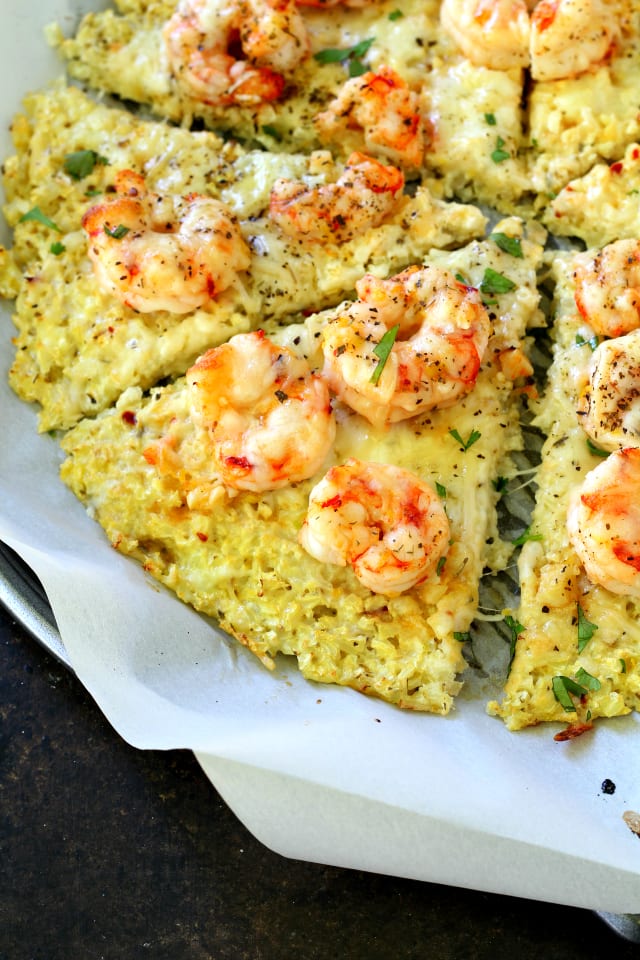 Cauliflower Crust Shrimp Pizza