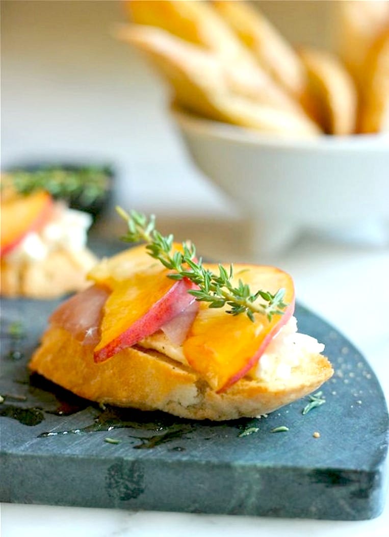 Peach, Prosciutto and Homemade Fresh Ricotta Crostini