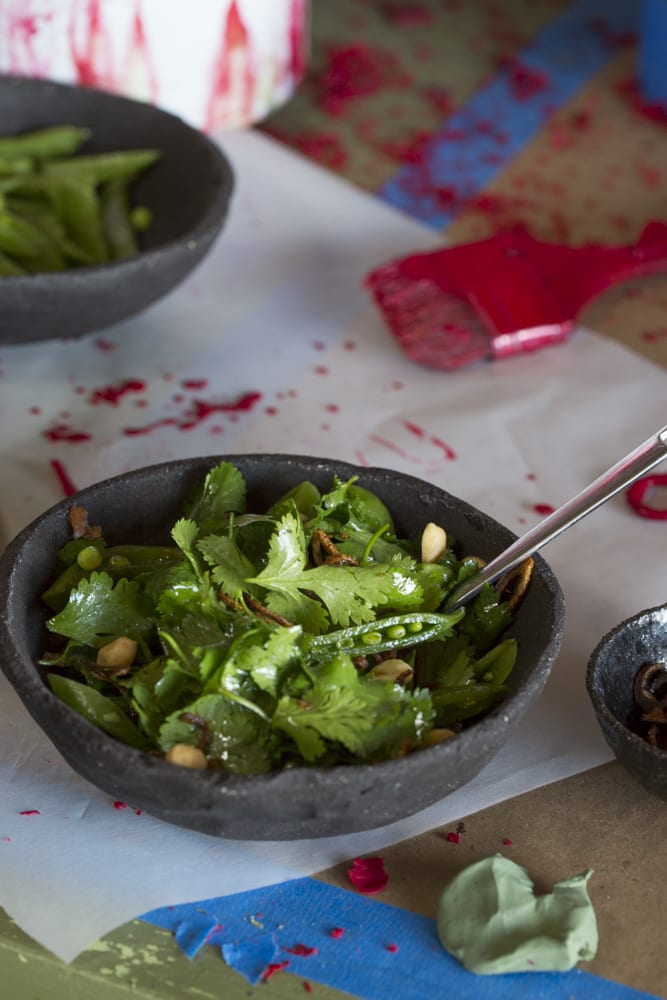 Cilantro and Snap Pea Salad with Peanuts and Fried Shallots