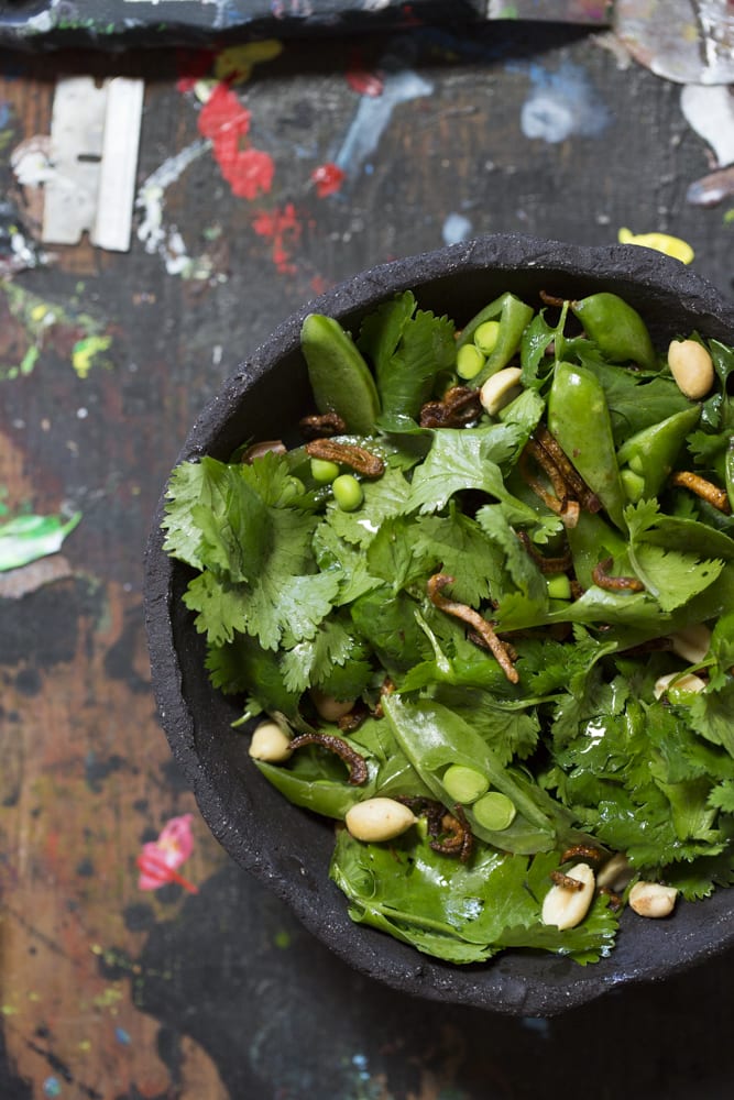 Cilantro and Snap Pea Salad with Peanuts and Fried Shallots