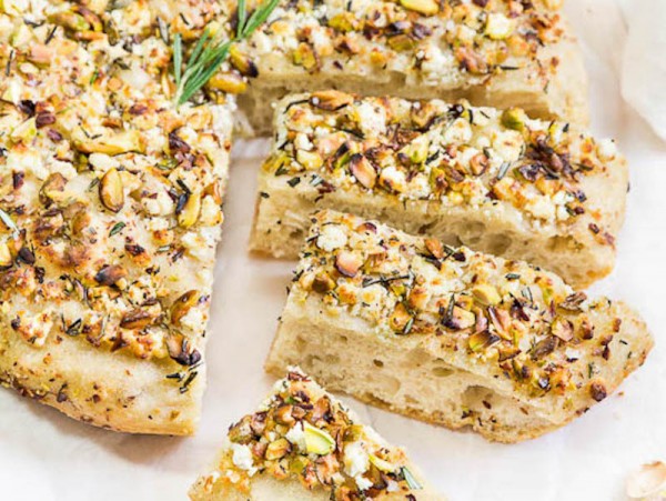 No-Knead Goat Cheese Focaccia with Pistachios Recipe