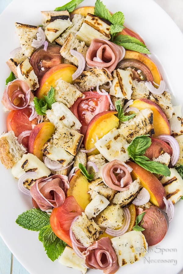 Grilled Halloumi and Peach Panzanella