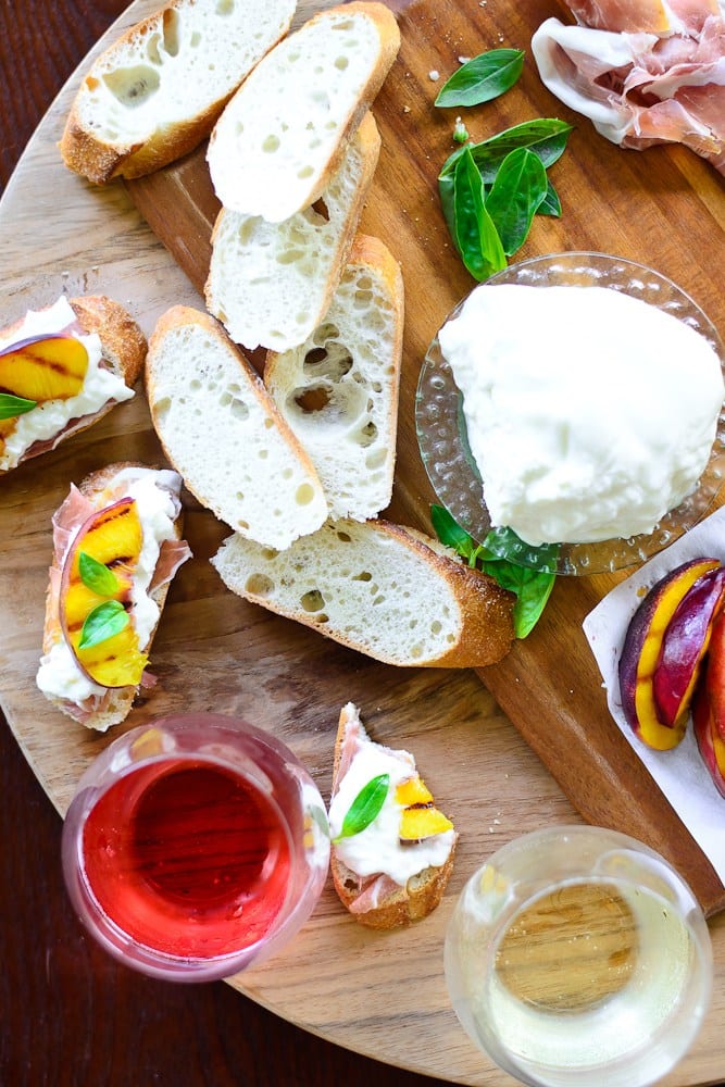 Grilled Nectarine and Burrata Crostini