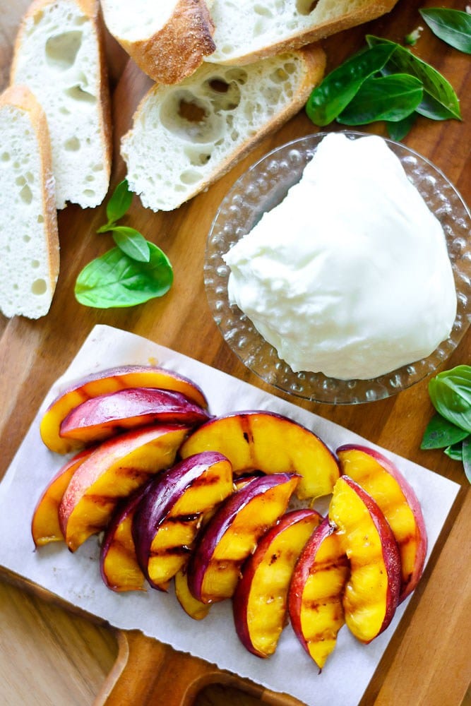 Grilled Nectarine and Burrata Crostini