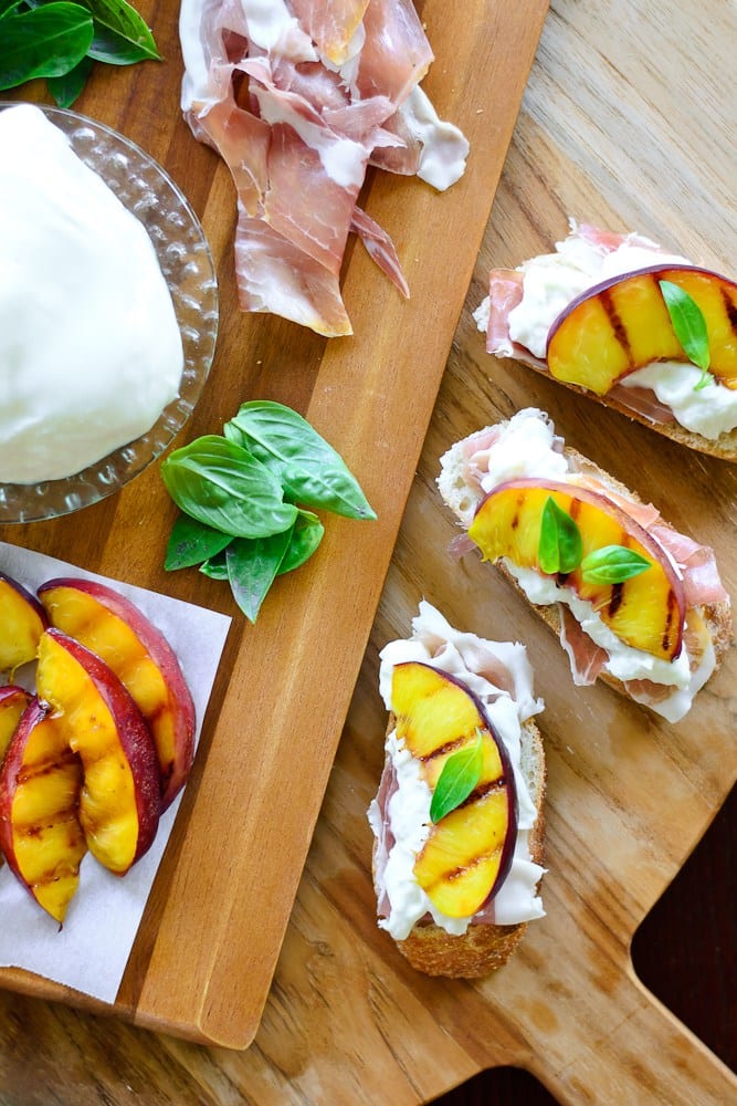 Grilled Nectarine and Burrata Crostini