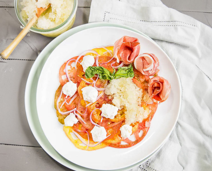 Heirloom Caprese Salad with Basil Granita