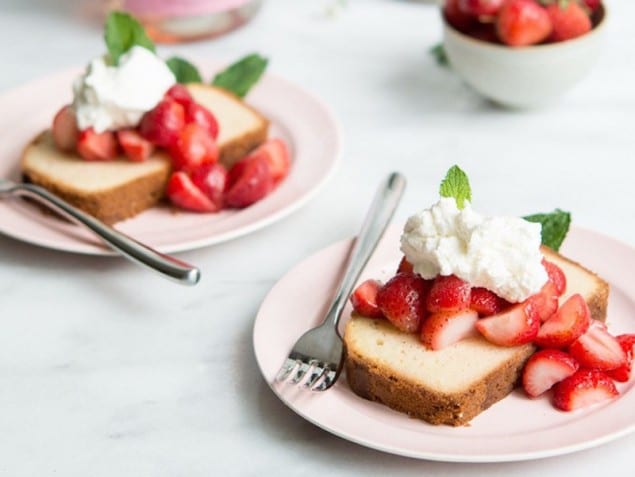 A light summer dessert of shortcake and strawberries is soaked in a sparkling rosé wine for even fruitier fun flavor.