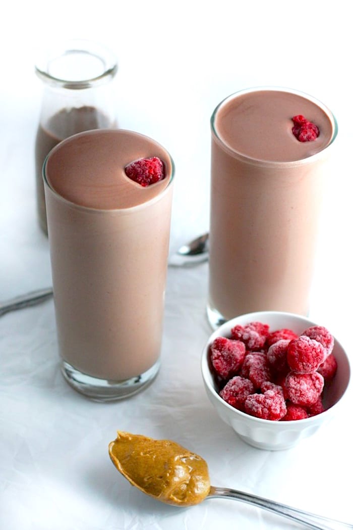 Chocolate Almond Butter Smoothie with Raspberry