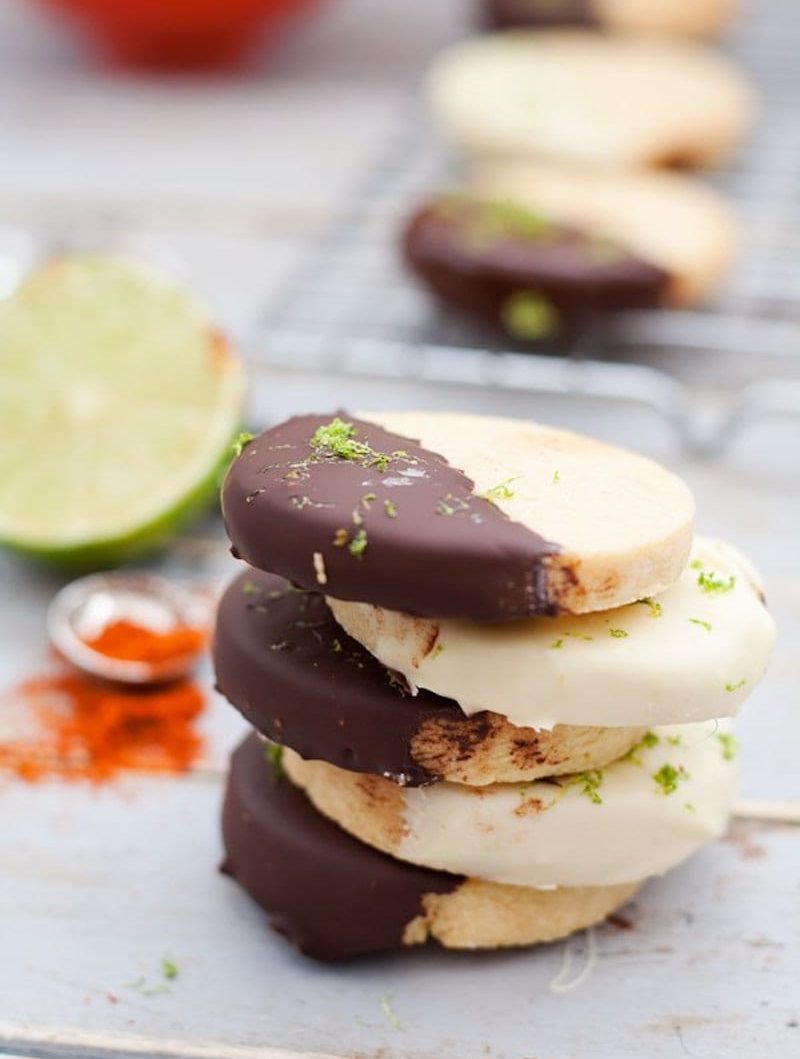 Chocolate Dipped Chili and Lime Shortbread Cookies