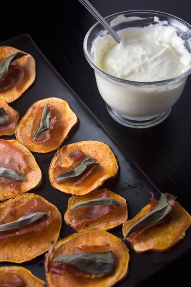 Easy Antipasto: Sweet Potato, Sage and Crispy Prosciutto Stacks