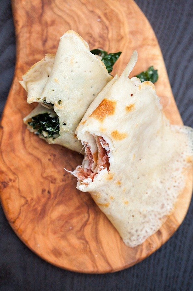Crespelles with Kale, Prosciutto and Provolone