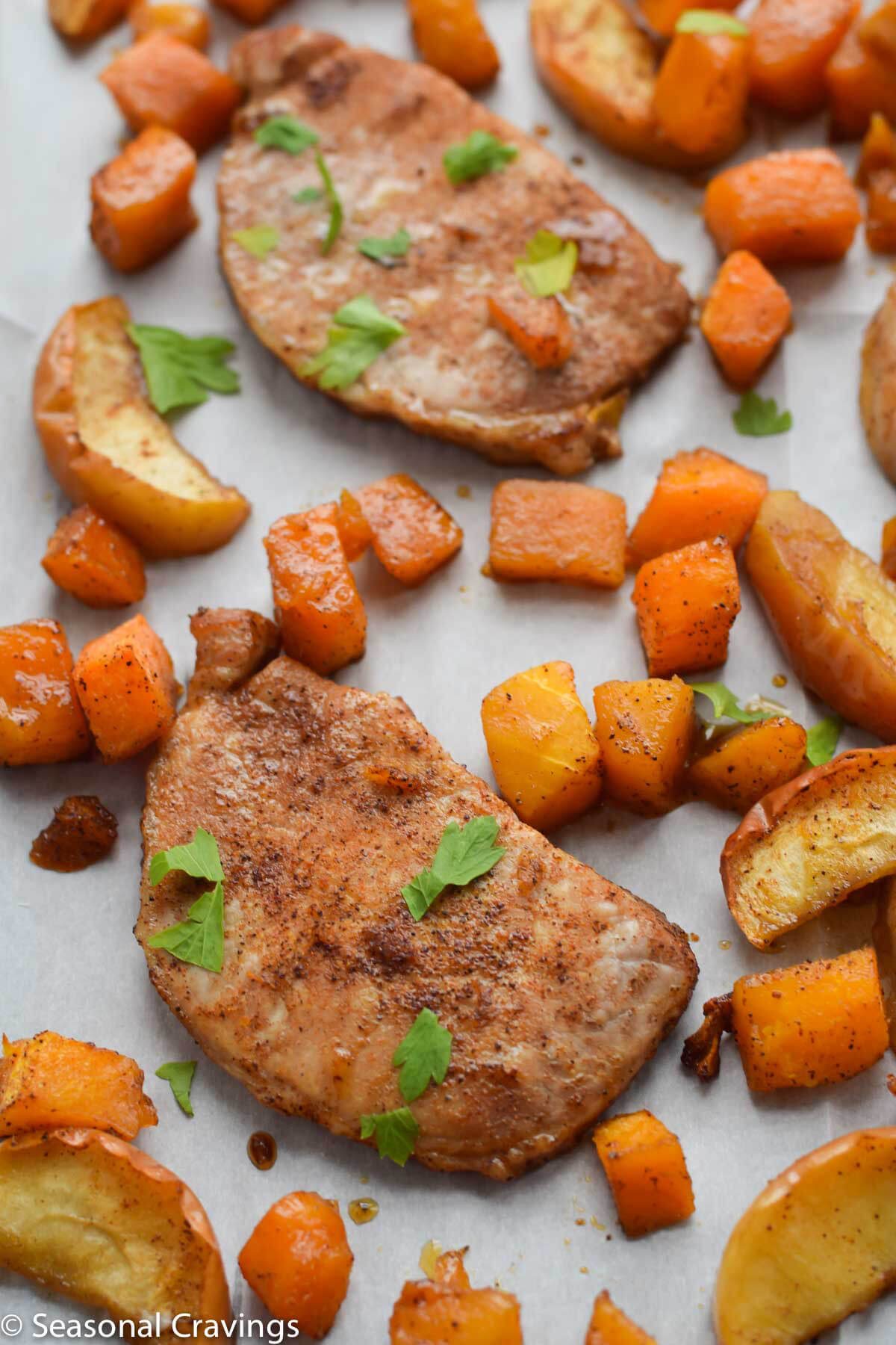 Sheet Pan Brown Sugar Pork Chops - Honest Cooking