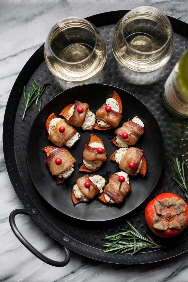 Persimmon and Bacon Bites with Goat Cheese