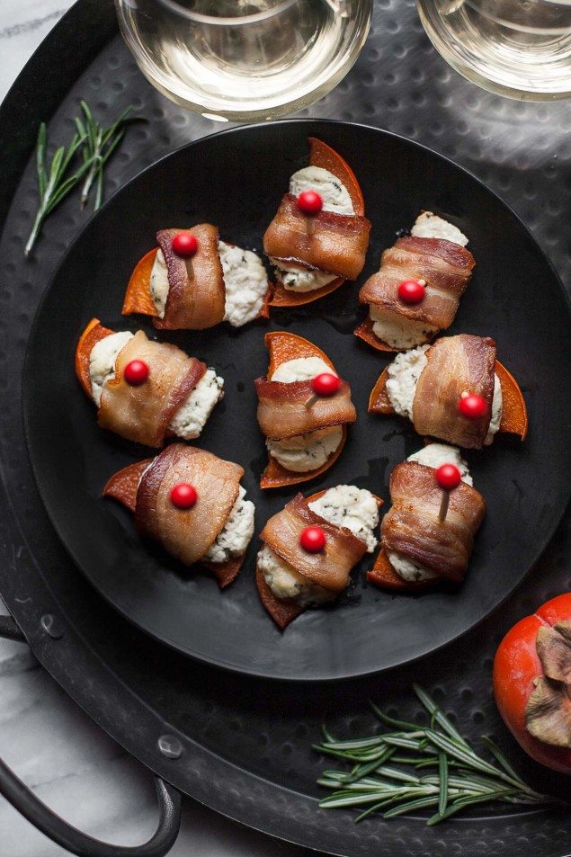 Persimmon and Bacon Bites with Goat Cheese