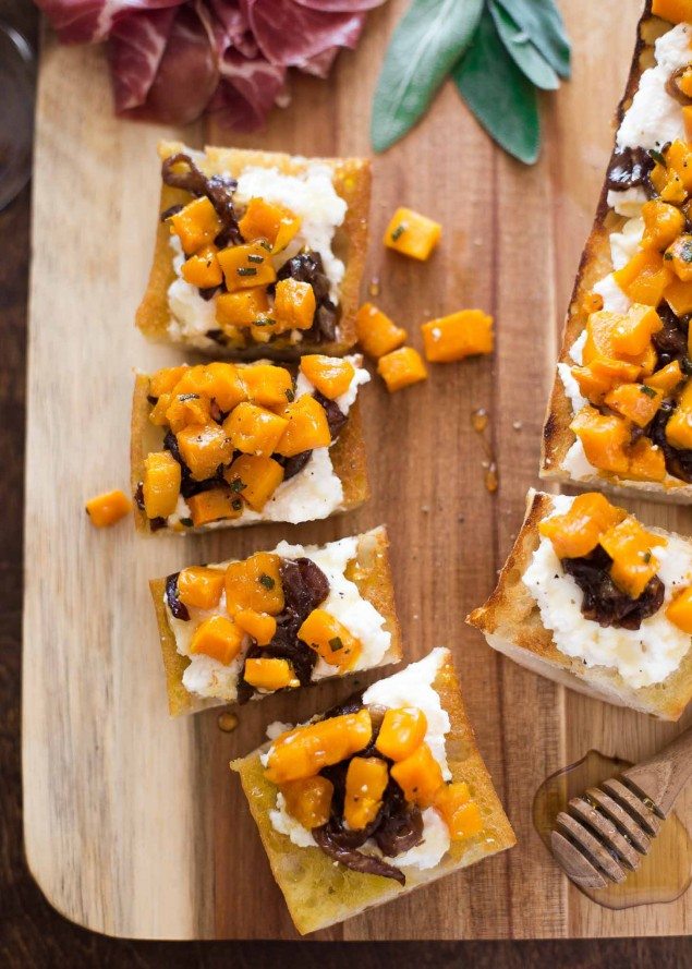 Red Wine Caramelized Onions and Butternut Crostini