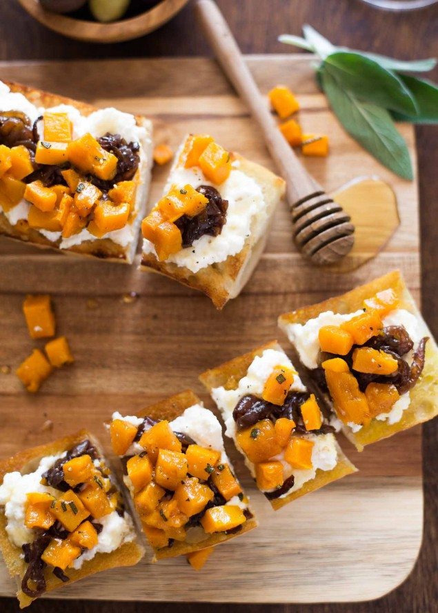 Red Wine Caramelized Onions and Butternut Crostini