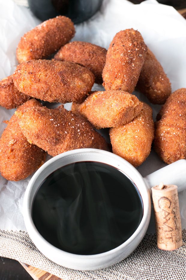 Chorizo and Cheese Croquettes with Red Wine Sauce