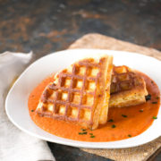 Tomato Soup with Cornbread Grilled Cheese Waffles