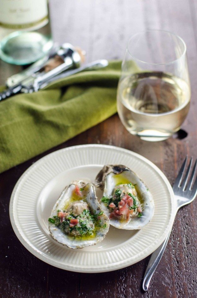 Herb Butter Oysters with Prosciutto