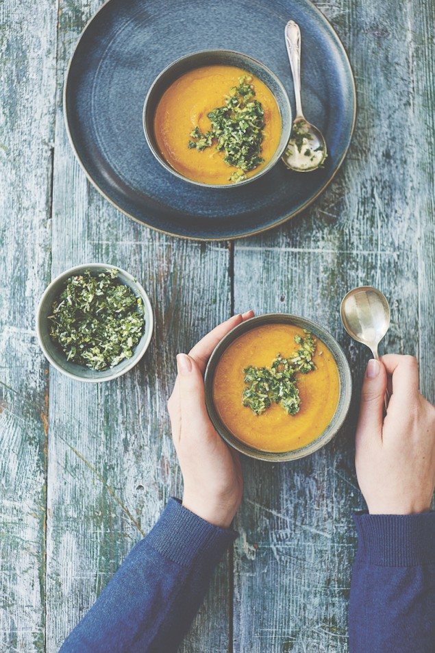 Carrot, Coconut, and Ginger Soup with Cilantro Sambal