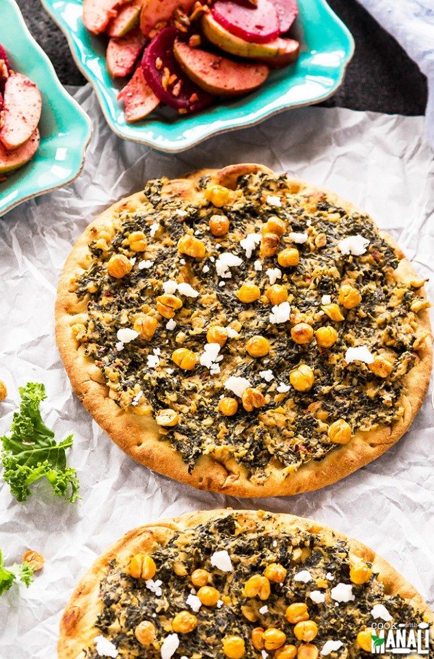 Kale Tahini Flatbreads with Roasted Chickpeas