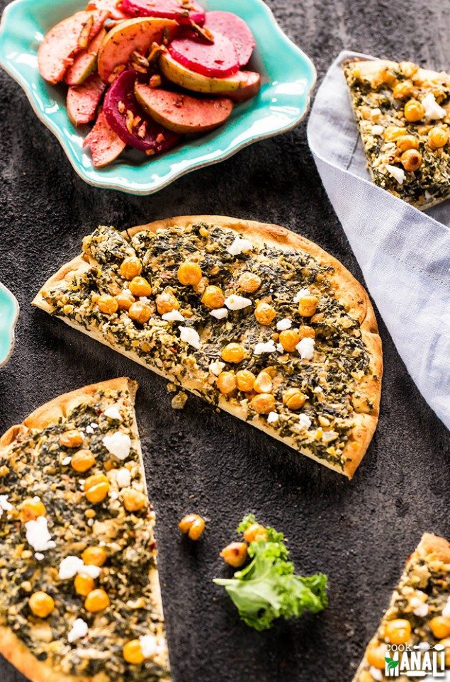 Kale Tahini Flatbreads with Roasted Chickpeas