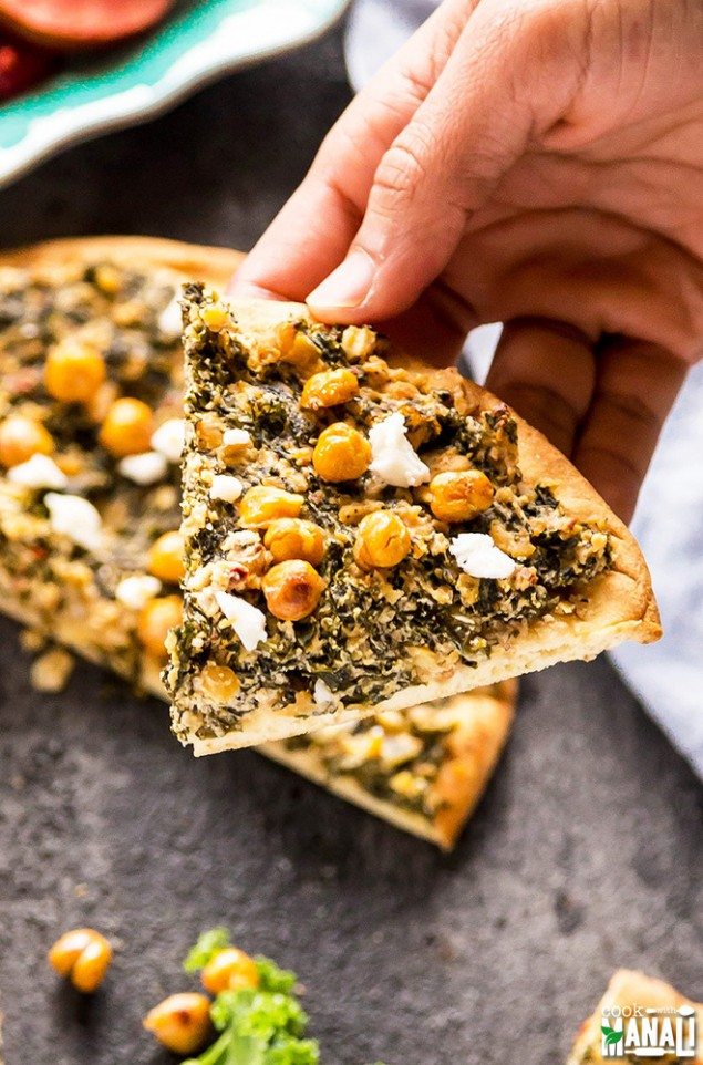 Kale Tahini Flatbreads with Roasted Chickpeas