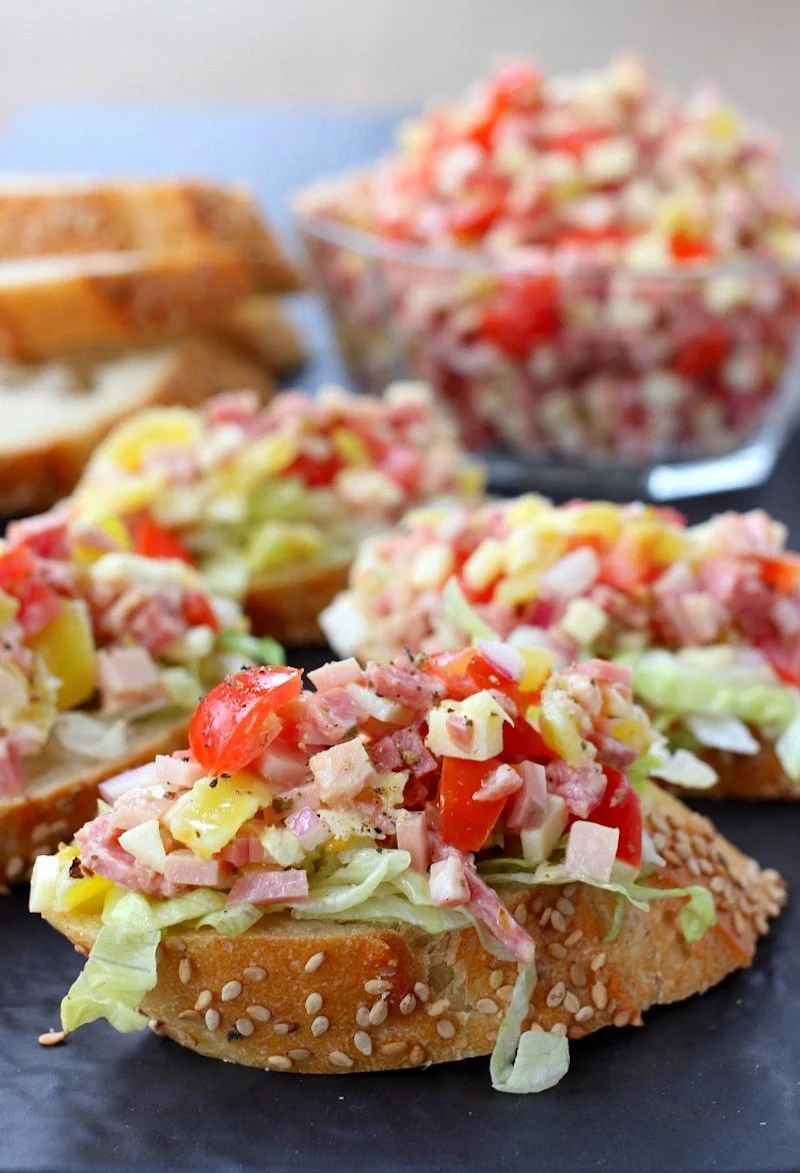 Italian Sub Bruschetta - Perfect Party Food - Honest Cooking