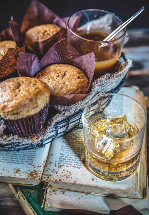 Banana Muffins and Butterscotch Whiskey Sauce