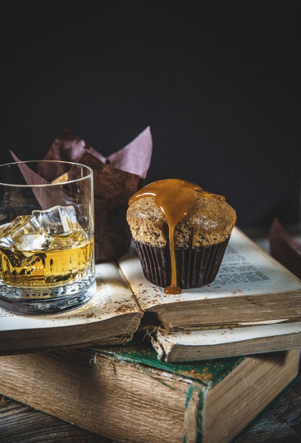 Banana Muffins and Butterscotch Whiskey Sauce