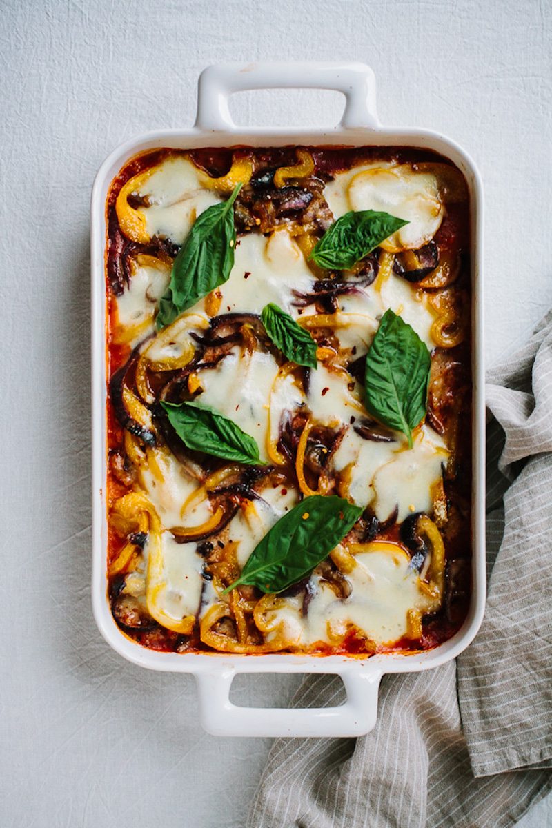 Sausage Peppers and Polenta Bake