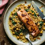 Spicy Harissa Salmon and Israeli Couscous