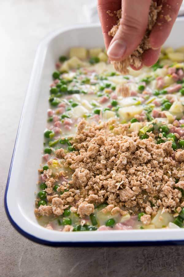 Savory Ham, Cheddar, and Potato Crumble