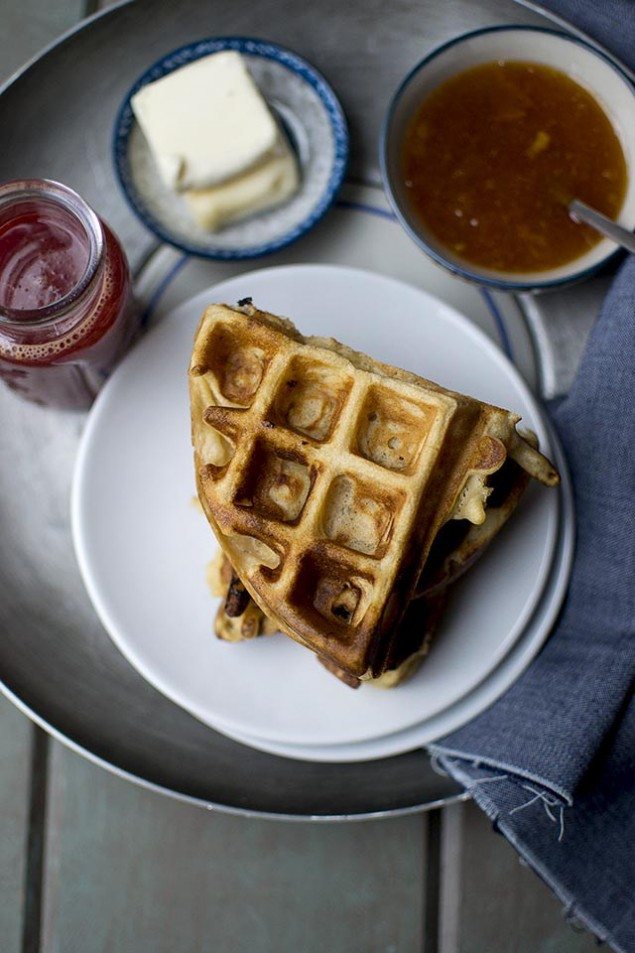 Almond Waffles and Apricot Preserves