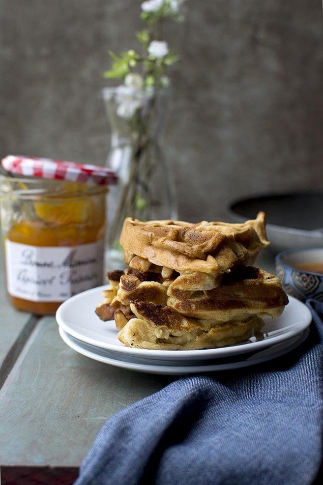 Almond Waffles and Apricot Preserves