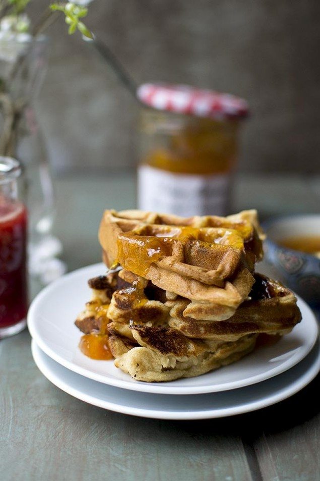 Almond Waffles and Apricot Preserves