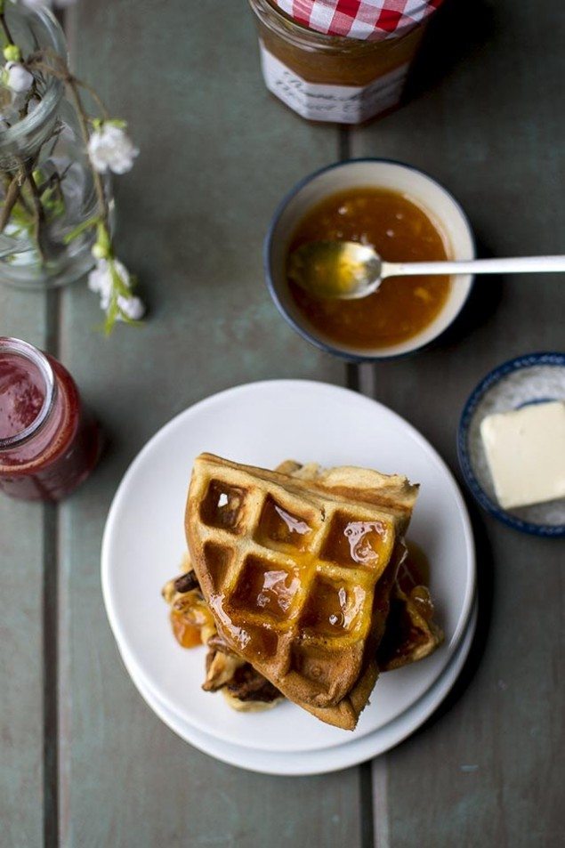 Almond Waffles and Apricot Preserves