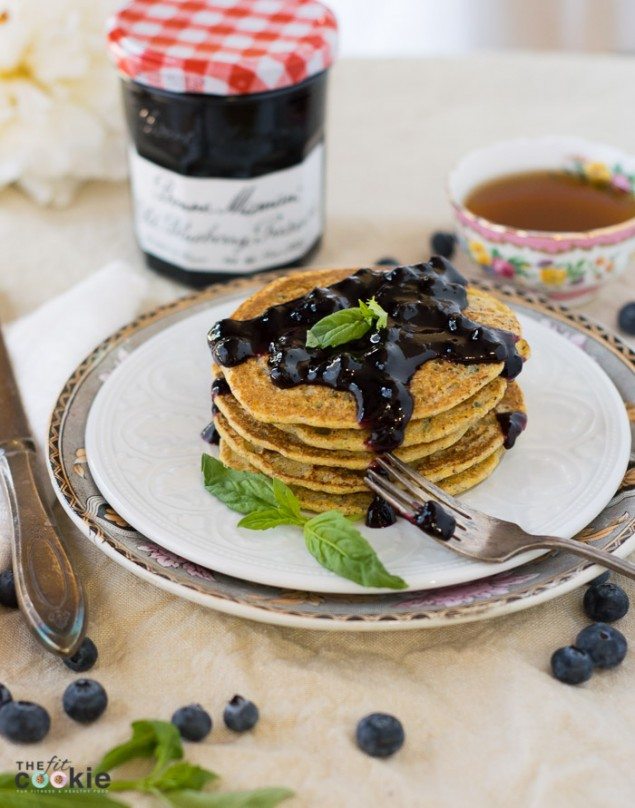 Basil Cornmeal Pancakes with Wild Blueberry Preserves