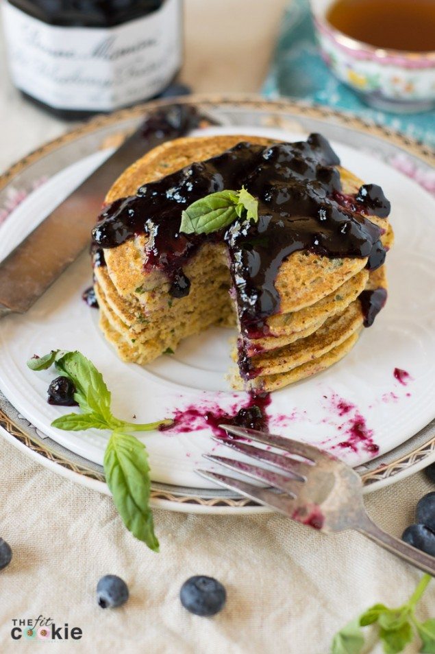 Basil Cornmeal Pancakes with Wild Blueberry Preserves