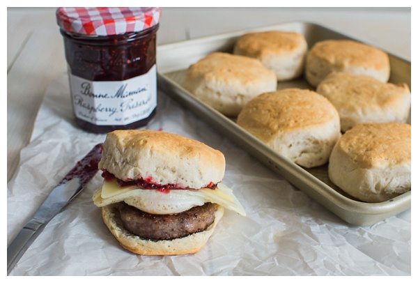 Sweet and Spicy Sausage and Raspberry Breakfast Sandwich