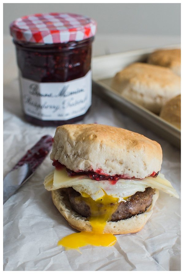 Sweet and Spicy Sausage and Raspberry Breakfast Sandwich