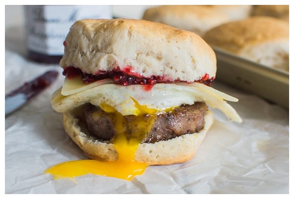 Sweet and Spicy Sausage and Raspberry Breakfast Sandwich