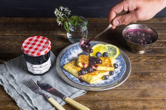 Blueberry and Cheese Blintzes