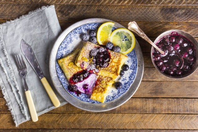 Blueberry and Cheese Blintzes