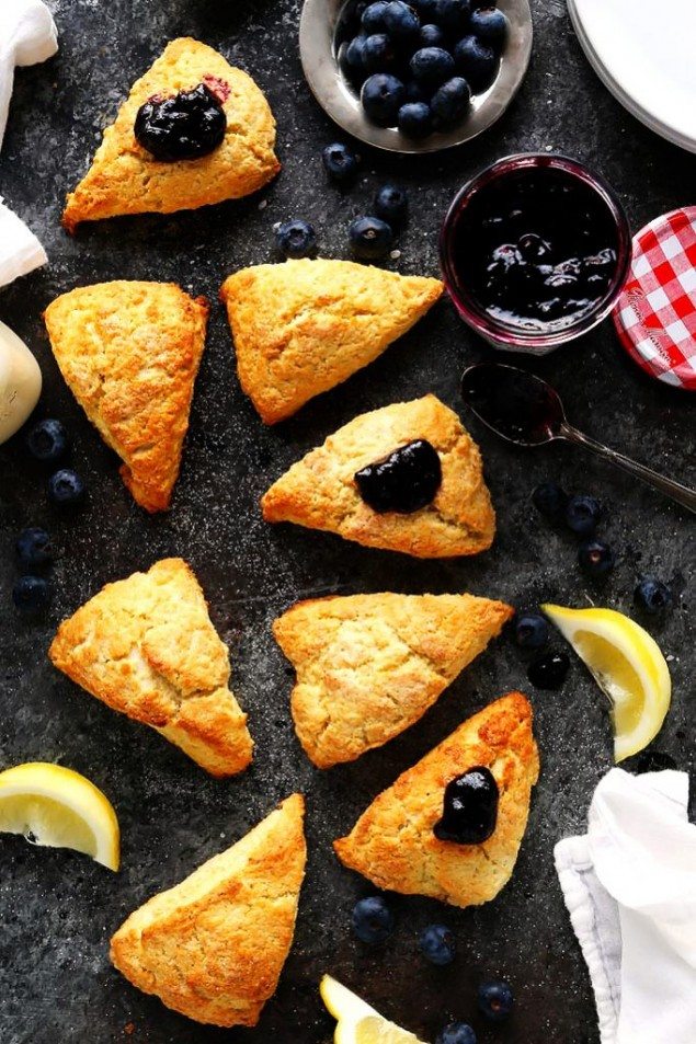 Lemon Cream Scones and Blueberry Preserves