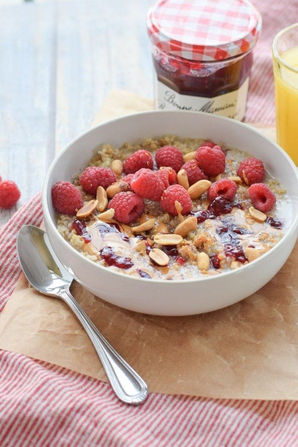 Peanut Butter and Raspberry Breakfast Quinoa