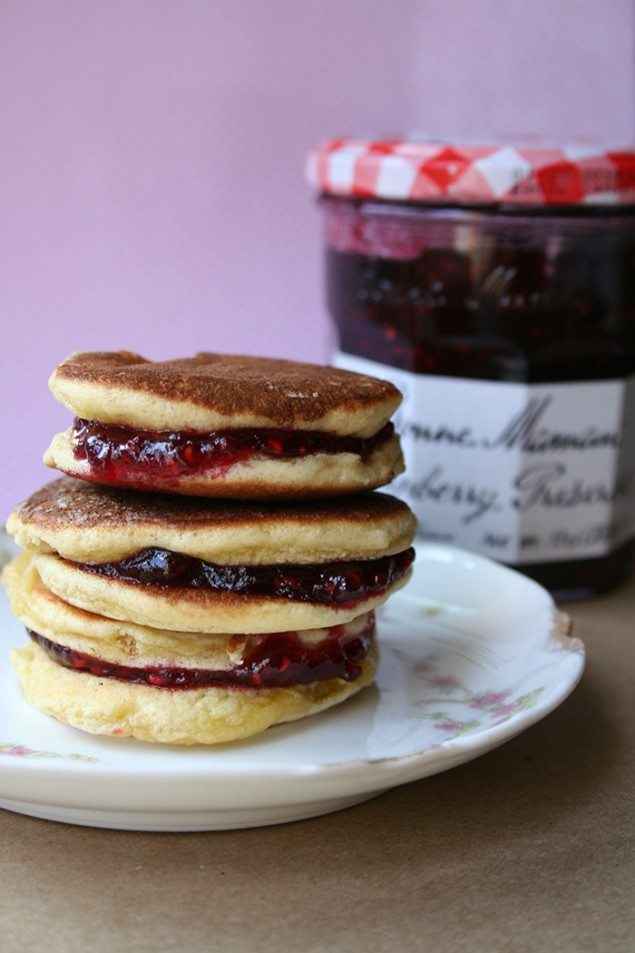 Raspberry Pancake Sandwiches