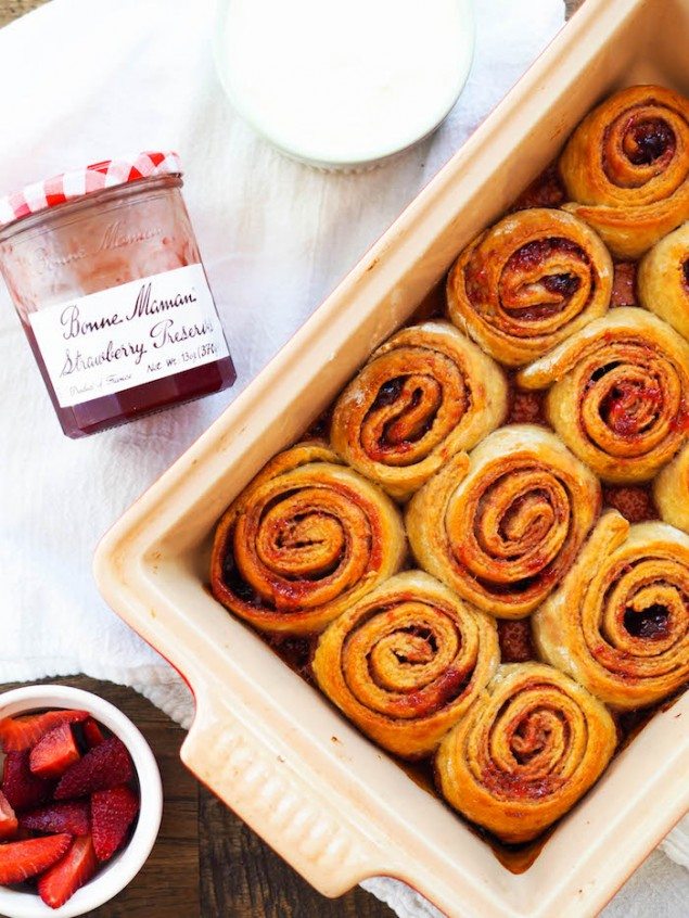 Strawberry Rolls with Lemon Yogurt Icing