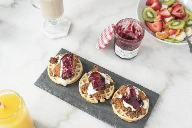 Chicken and Waffles with Raspberry and Brie